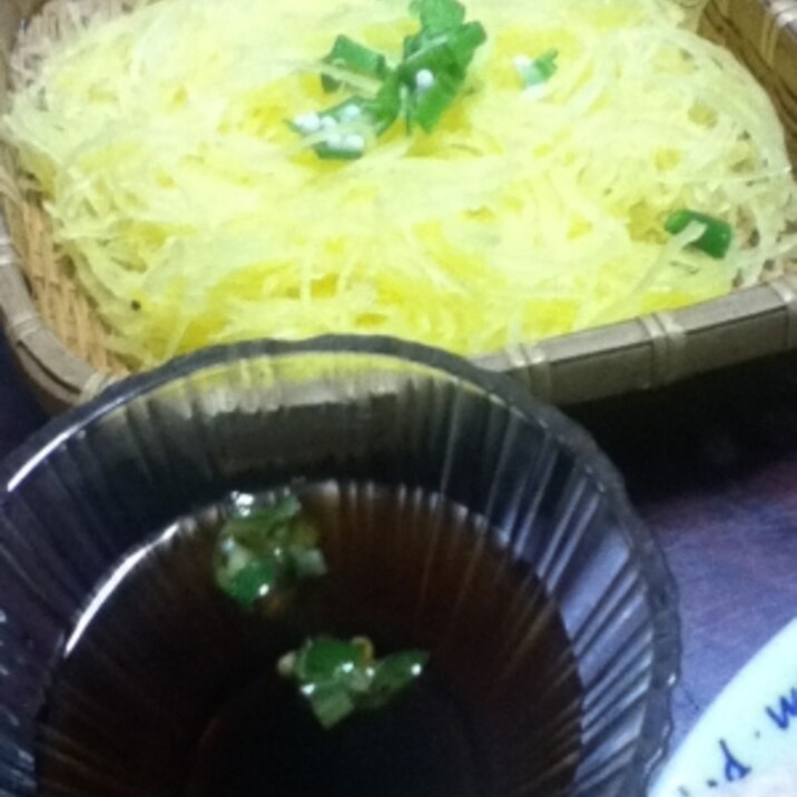 オクラ麺つゆdeそうめんかぼちゃ